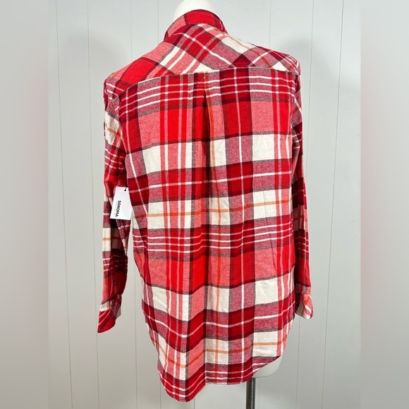NWT Sonoma Women's Plus Sz 0X Supersoft Flannel Plaid Button Down Shirt Red - Picture 4 of 9